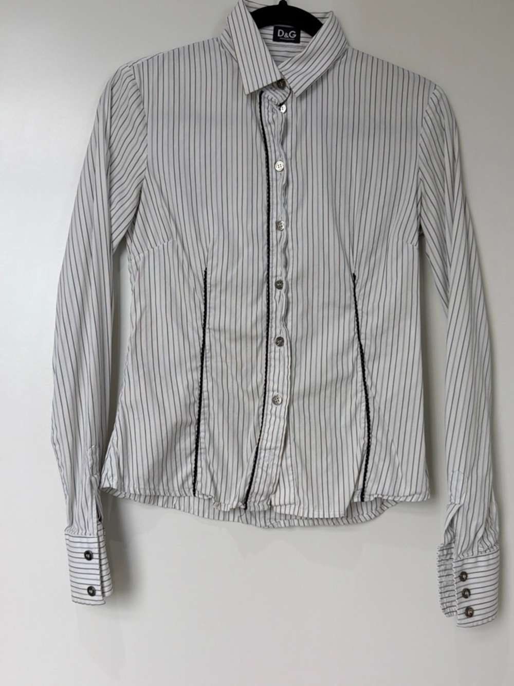 D&G White Dress Shirt with Black Pinstripes